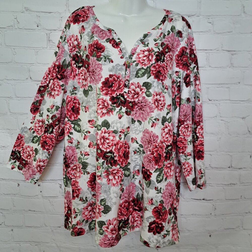 Karen Scott Romantic Floral Top Blouse Size 1X